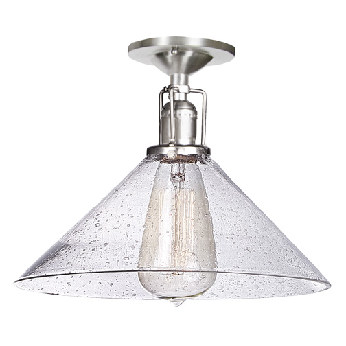 JVI Designs 1202-17 S2-CB One light Union Square ceiling mount pewter finish 10" Wide, bubble mouth blown glass shade